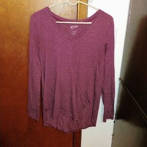 Arizona Jeans Maroon And White Striped Long Sleeve Women's Top Size Large